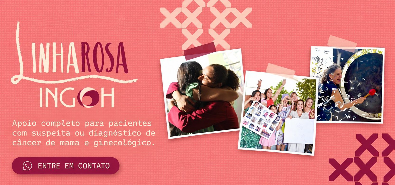 Banner da Linha Rosa INGOH: apoio completo para pacientes com suspeita ou diagnóstico de câncer de mama e ginecológico